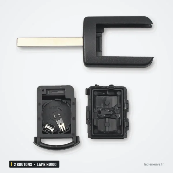 Coque de clé 2 boutons pour Opel Corsa, Tigra, Agila, Meriva, lame HU100 - lame et coque démontée, pièces séparées