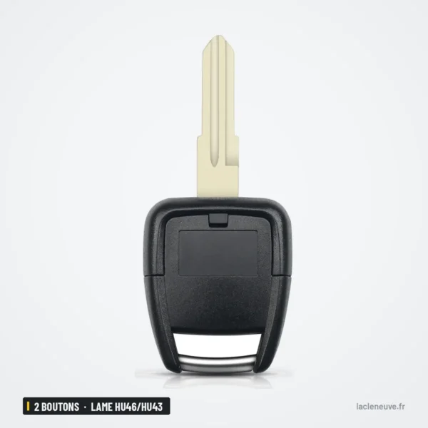 Coque de clé 2 boutons pour Opel Omega, Vectra, Astra, lame HU46/HU43/HU100 - vue de face, lame beige insérée