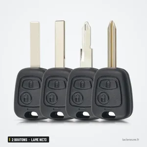Coque de clé 2 boutons pour Peugeot 206, 307, 407, Citroën C3, C4, lame NE73 - quatre lames différentes comparées côte à côte Coque de clé 2 boutons pour Peugeot 206, 307, 407, Citroën C3, C4, lame NE73 - quatre lames différentes comparées côte à côte
