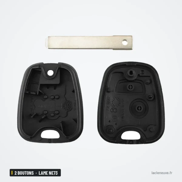 Coque de clé 2 boutons pour Peugeot 206, 307, 407, Citroën C3, C4, lame NE73 - coque en deux parties avec lame séparée