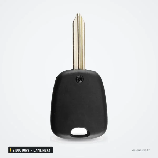 Coque de clé 2 boutons pour Peugeot 206, 307, 407, Citroën C3, C4, lame NE73 - vue arrière avec vis de fixation visible