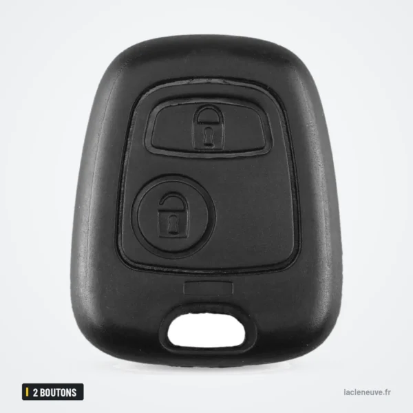 Coque de clé 2 boutons pour Peugeot 207, 307, 407, Citroën C3, C4, C5 - vue de face, deux boutons visibles