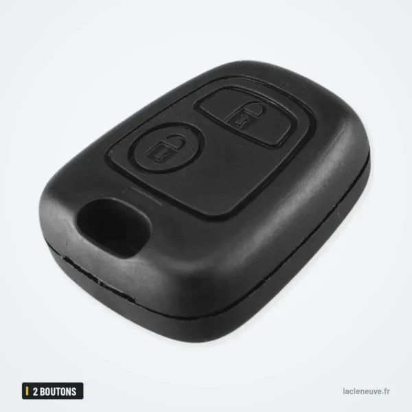 Coque de clé 2 boutons pour Peugeot 207, 307, 407, Citroën C3, C4, C5 - vue de face, cadrage large