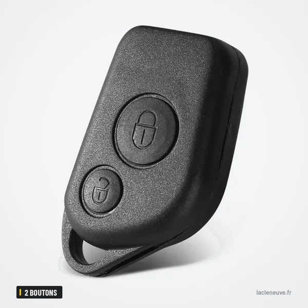 Coque de clé 2 boutons pour Peugeot 306, 307, 406, Citroën Berlingo - vue de face avec anneau de fixation