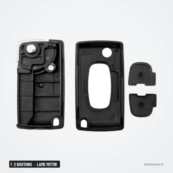 Coque de clé 2 boutons pour Peugeot 4007, 4008, Citroën C-Crosser, lame MIT11R - pièces détachées, boîtier démonté