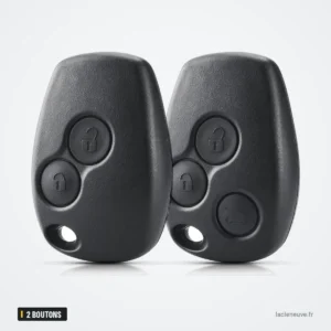 Coque de clé 2 boutons pour Renault Clio, Megane, Laguna, sans lame - deux coques identiques côte à côte, deux boutons