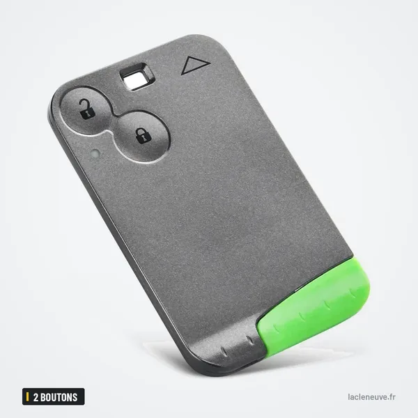 Coque de clé 2 boutons pour Renault Laguna, Espace, Velsatis - carte à puce vue arrière, coin vert