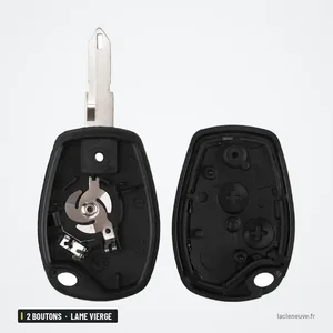 Coque de clé 2 boutons pour Renault Mégane, Clio, Dacia Logan, lame vierge - coque ouverte avec lame