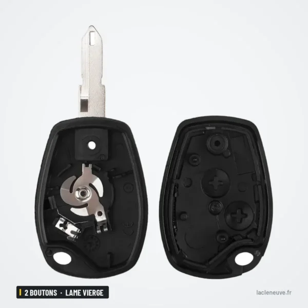 Coque de clé 2 boutons pour Renault Mégane, Clio, Dacia Logan, lame vierge - coque ouverte avec lame