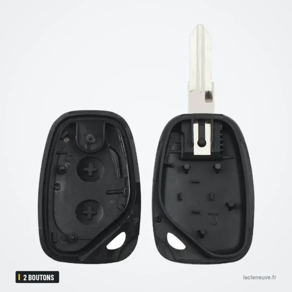 Coque de clé 2 boutons pour Renault Trafic, Master, Vivaro, Kangoo - coque ouverte avec lame rigide à l'intérieur