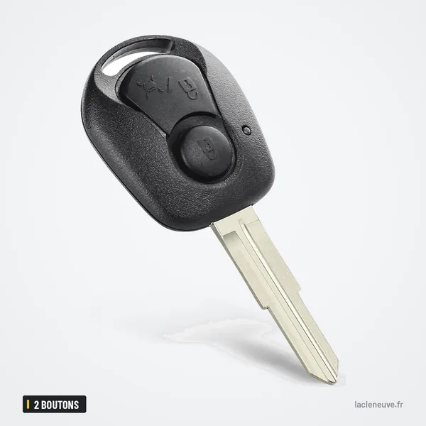 Coque de clé 2 boutons pour SsangYong Actyon, Kyron, Rexton - vue de trois quarts, angle opposé