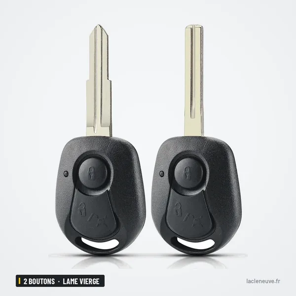 Coque de clé 2 boutons pour Ssangyong Actyon, Kyron, Rexton, lame vierge - deux clés identiques côte à côte