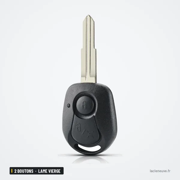 Coque de clé 2 boutons pour Ssangyong Actyon, Kyron, Rexton, lame vierge - vue de face, deux boutons visibles