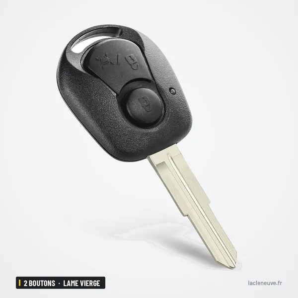 Coque de clé 2 boutons pour Ssangyong Actyon, Kyron, Rexton, lame vierge - vue de face, angle différent