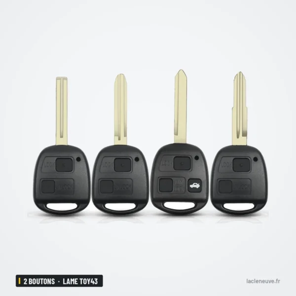 Coque de clé 2 boutons pour Toyota Camry, Rav4, Corolla, Prado, lame TOY43 - quatre lames de clé droites alignées