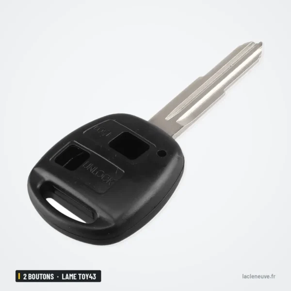 Coque de clé 2 boutons pour Toyota Camry, Rav4, Corolla, Prado, lame TOY43 - gros plan sur les deux boutons