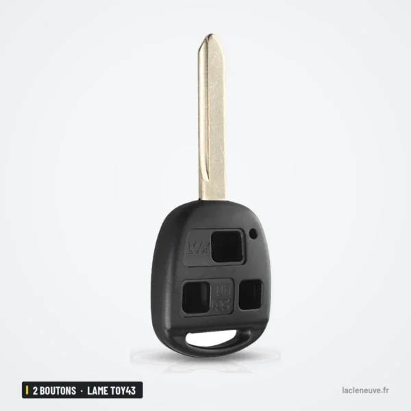 Coque de clé 2 boutons pour Toyota Camry, Rav4, Corolla, Prado, lame TOY43 - clé à lame droite, vue de face