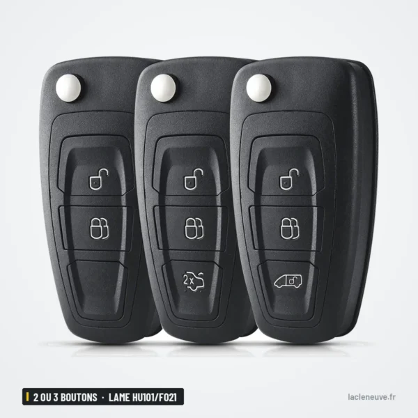 Coque de clé 2 ou 3 boutons pour Ford Focus, Mondeo, Galaxy, lame HU101/FO21 - trois clés à trois boutons côte à côte