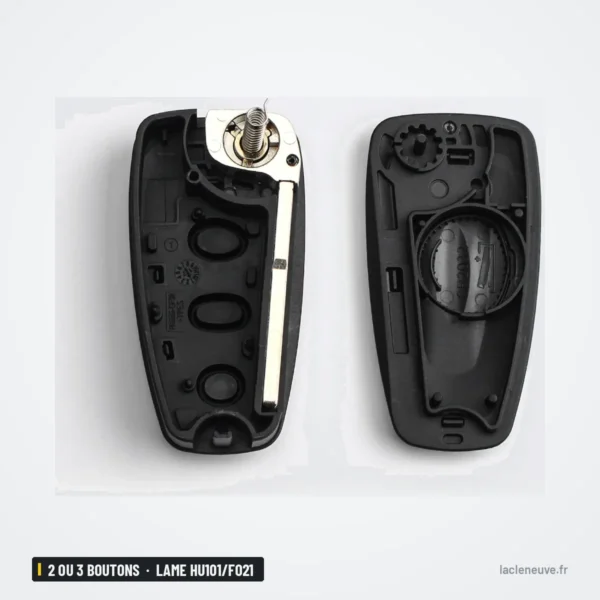 Coque de clé 2 ou 3 boutons pour Ford Focus, Mondeo, Galaxy - coque ouverte, pile et logement de lame visibles