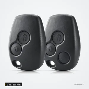 Coque de clé 2 ou 3 boutons pour Renault Clio 3, Twingo, Dacia Duster - deux boîtiers vus de face et de profil
