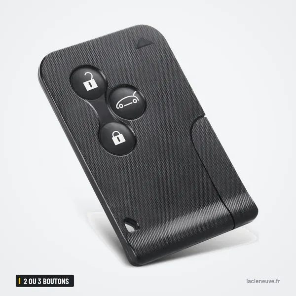 Coque de clé 2 ou 3 boutons pour Renault Clio, Megane, Dacia Logan - carte vue de face, triangle en haut, trois boutons