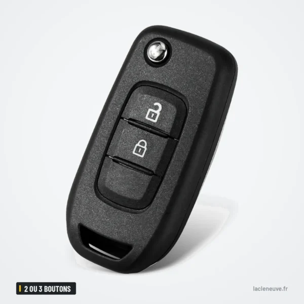 Coque de clé 2 ou 3 boutons pour Renault Clio, Mégane, Dacia Logan, Sandero - vue de face avec boutons de verrouillage