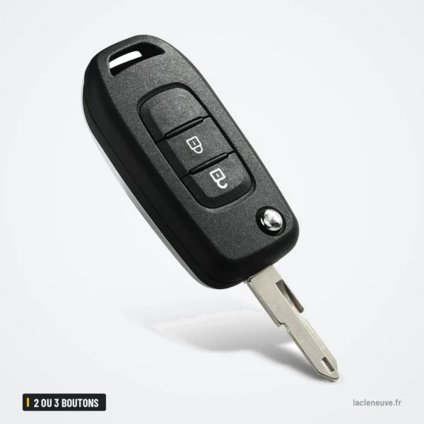 Coque de clé 2 ou 3 boutons pour Renault Clio, Mégane, Dacia Logan, Sandero - vue de profil, boutons visibles