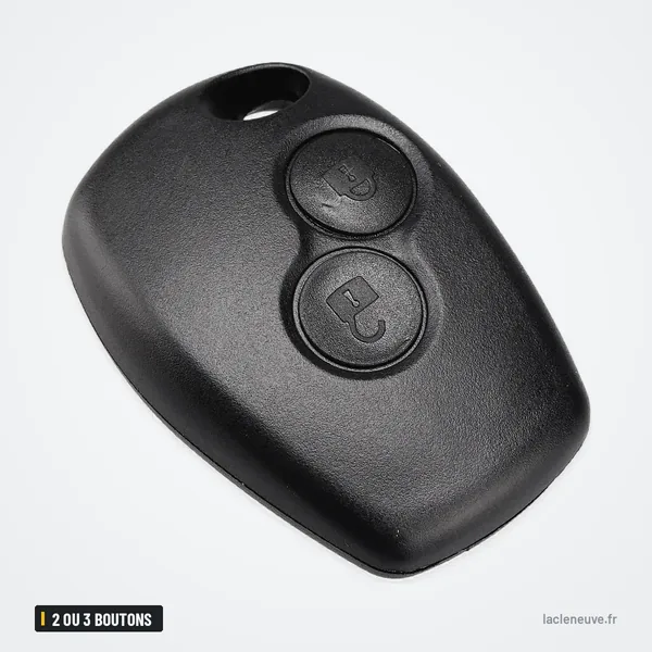 Coque de clé 2 ou 3 boutons pour Renault, Dacia, Nissan, sans lame - vue de face, coque lisse à deux boutons
