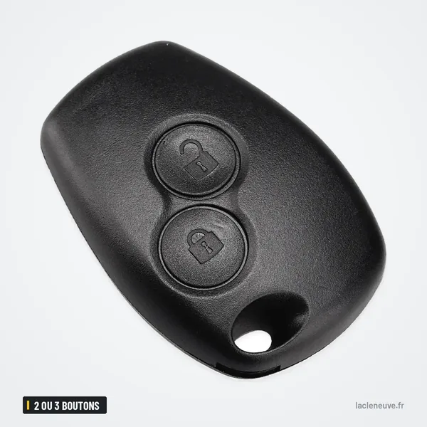 Coque de clé 2 ou 3 boutons pour Renault, Dacia, Nissan, sans lame - vue de face, icônes de verrouillage visibles