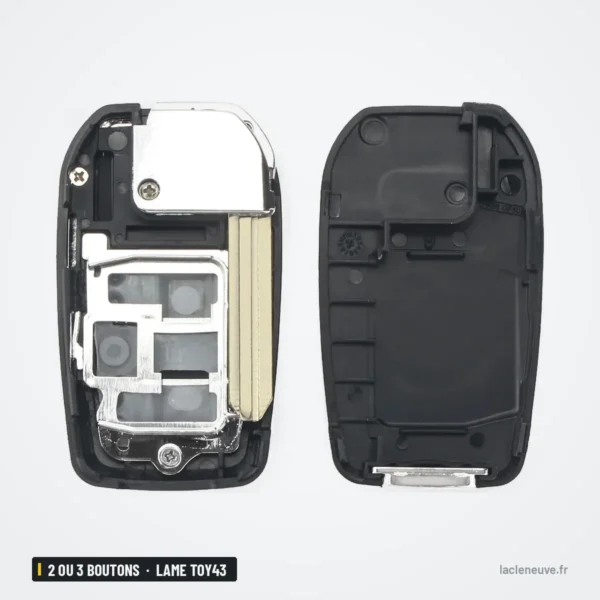 Coque de clé 2 ou 3 boutons pour Toyota Camry, RAV4, Corolla, Prado - coque ouverte montrant le compartiment intérieur