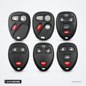 Coque de clé 3/4/5 boutons pour Chevrolet Colorado, GMC Canyon, Hummer H3 - six coques différentes vues de face