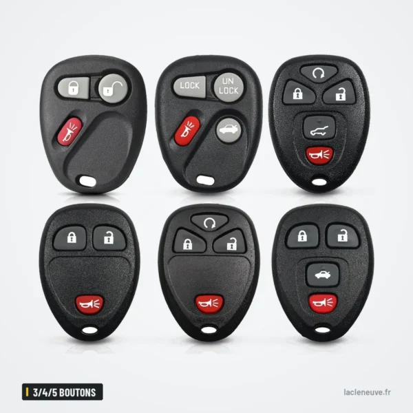 Coque de clé 3/4/5 boutons pour Chevrolet Colorado, GMC Canyon, Hummer H3 - six coques différentes vues de face