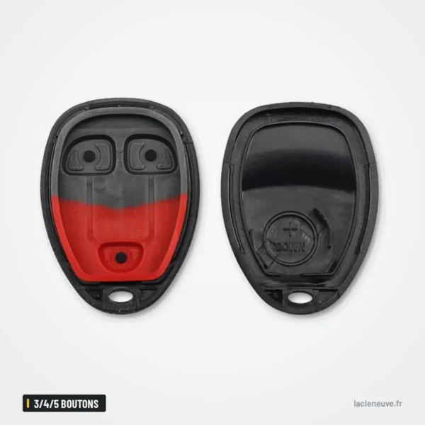 Coque de clé 3/4/5 boutons pour Chevrolet Colorado, GMC Canyon, Hummer H3 - coque ouverte, intérieur rouge et extérieur noir