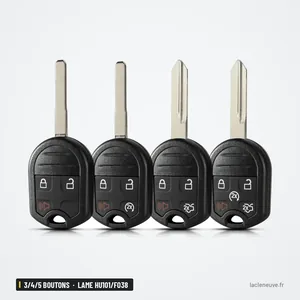 Coque de clé 3/4/5 boutons pour Ford Edge, Explorer, Ranger, lame HU101/FO38 - quatre modèles de clés alignés côte à côte