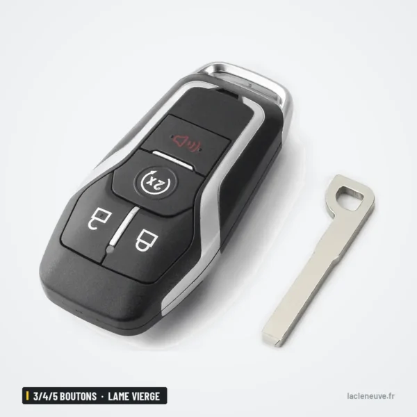 Coque de clé 3/4/5 boutons pour Ford Mondeo, Kuga, Edge, Explorer, lame vierge - télécommande posée à côté de sa lame