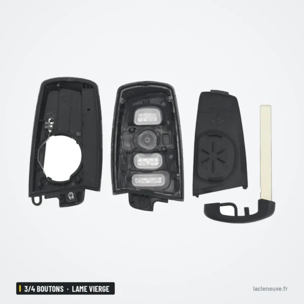 Coque de clé 3/4 boutons pour BMW Série 3, 5, 7, X5, lame vierge - trois pièces de la coque démontées côte à côte