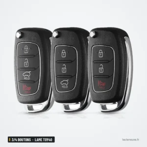 Coque de clé 3/4 boutons pour Hyundai ix35, Elantra, lame TOY40 ou HY20 - trois clés identiques côte à côte
