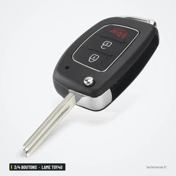 Coque de clé 3/4 boutons pour Hyundai ix35, Elantra, lame TOY40 ou HY20 - clé trois boutons, vue de face