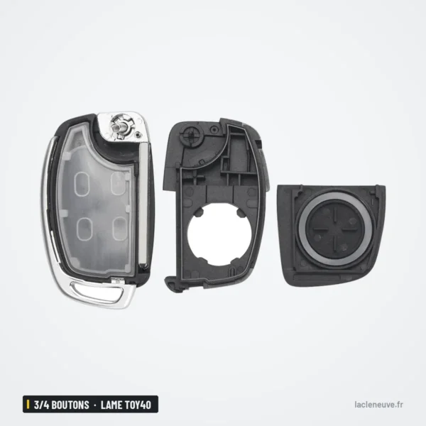 Coque de clé 3/4 boutons pour Hyundai ix35, Elantra, lame TOY40 ou HY20 - coque démontée en trois pièces