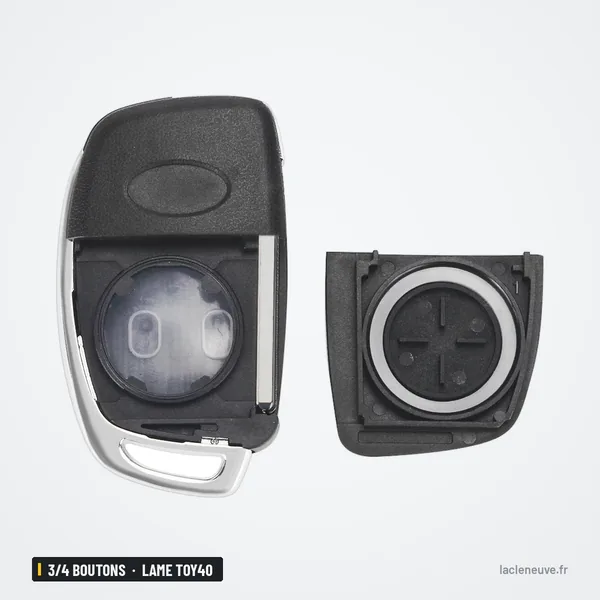Coque de clé 3/4 boutons pour Hyundai ix35, Elantra, lame TOY40 ou HY20 - coque démontée avec clavier visible