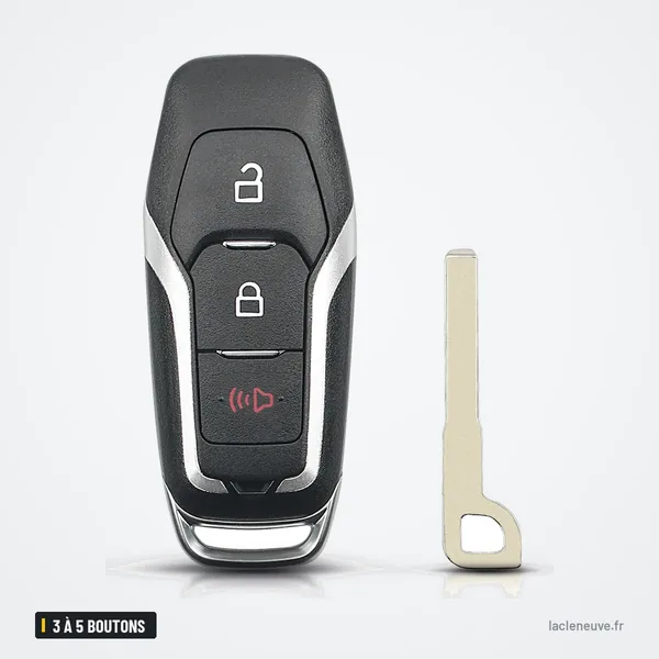 Coque de clé 3 à 5 boutons pour Ford Mondeo, Edge, S-Max, Galaxy - coque avec lame sortie à côté, vue de face