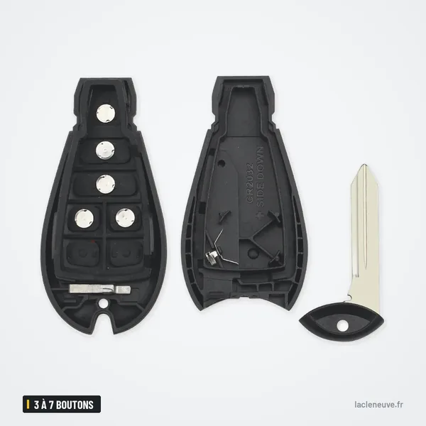 Coque de clé 3 à 7 boutons pour Dodge Charger, Challenger, Chrysler 300, Caravan - pièces séparées, circuit, coque et lame