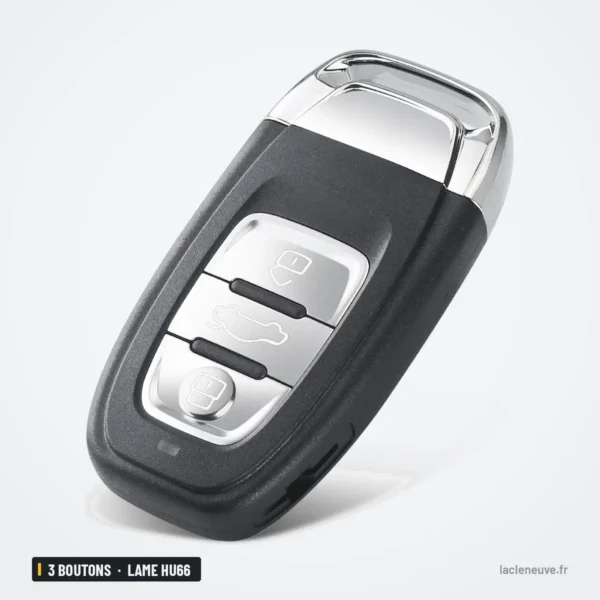Coque de clé 3 boutons pour Audi A3, A4, A5, A6, lame HU66 - clé à boutons, vue de profil chromée