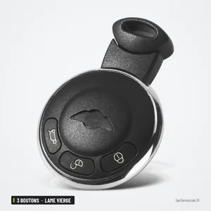 Coque de clé 3 boutons pour BMW Mini Cooper R56, lame vierge - clé ronde vue de profil, fente de lame