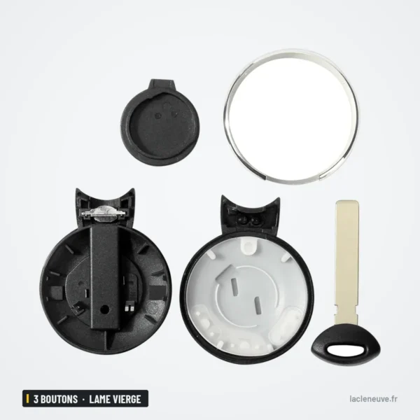Coque de clé 3 boutons pour BMW Mini Cooper R56, lame vierge - clé ronde démontée, anneau de pile et lame