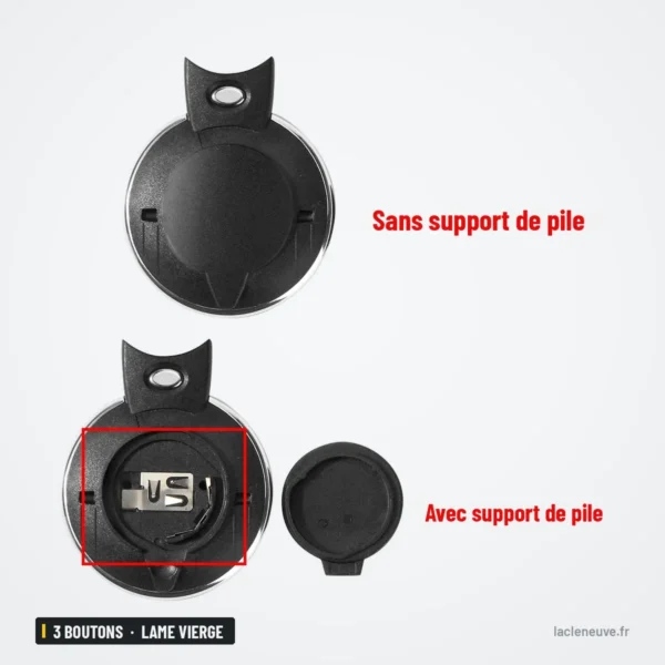 Coque de clé 3 boutons pour BMW Mini Cooper R56, lame vierge - comparaison avec et sans porte-pile