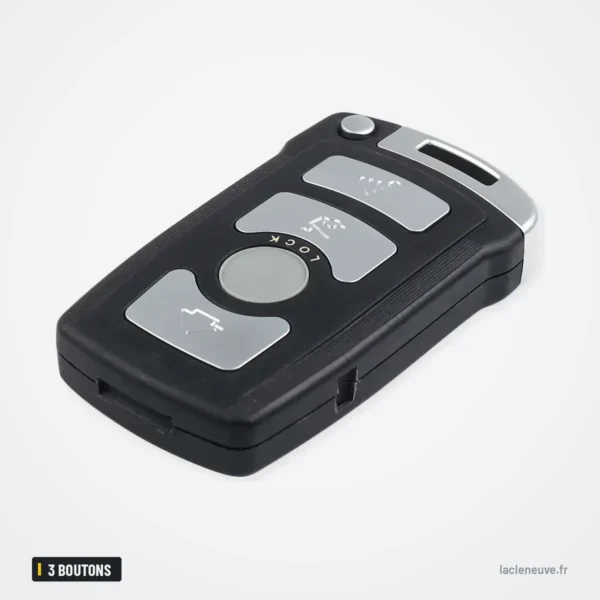 Coque de clé 3 boutons pour BMW Série 1, 3, 5, 6, 7 (E65-E93) CAS1 - vue de face sous un autre angle