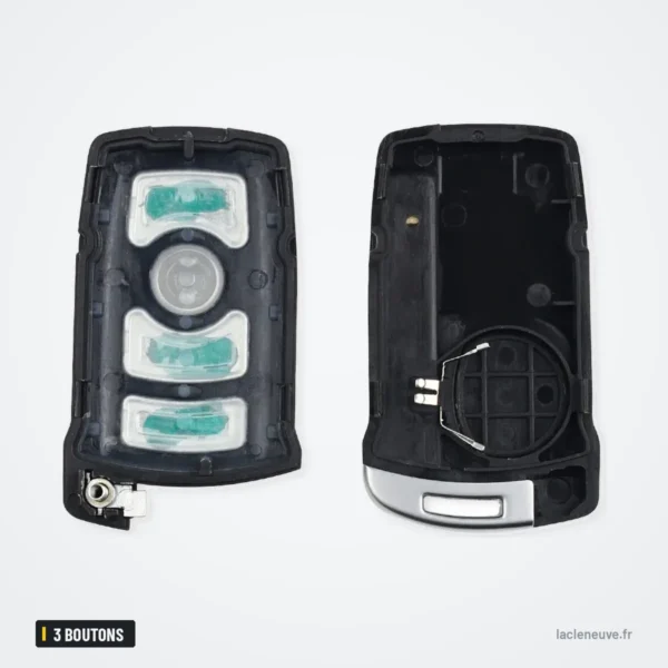 Coque de clé 3 boutons pour BMW Série 1, 3, 5, 6, 7 (E65-E93) CAS1 - boîtier ouvert, deux faces à boutons