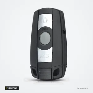 Coque de clé 3 boutons pour BMW Série 1, 3, 5, 6, lame non taillée - vue de face avec boutons verrouillage Coque de clé 3 boutons pour BMW Série 1, 3, 5, 6, lame non taillée - vue de face avec boutons verrouillage