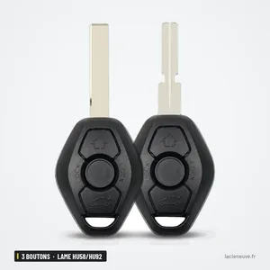 Coque de clé 3 boutons pour BMW Série 1, 3, 5, X5, lame HU58/HU92 - deux coques côte à côte, lames dépliées Coque de clé 3 boutons pour BMW Série 1, 3, 5, X5, lame HU58/HU92 - deux coques côte à côte, lames dépliées